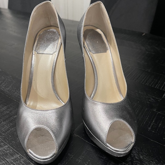 Dior Vintage Silver Metallic Peep Toe Heel Size 36.5 - Picture 1 of 4